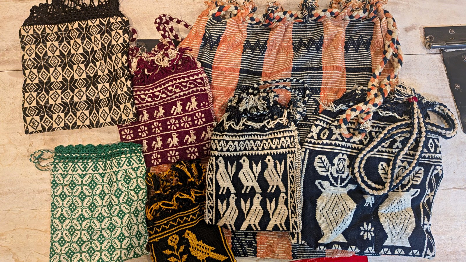 Vintage Indian Textile Bag Lot (8pc) Handwoven Naga Tribal Kutch Jhola Pouches