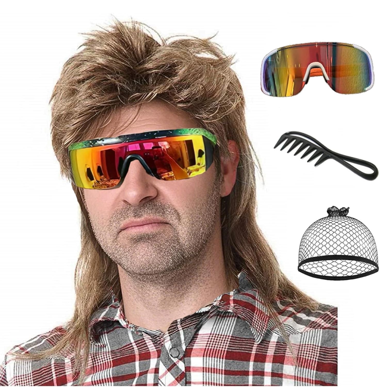 Men\'s 80s Style Mullet Wig Light Brown Fancy Party Cosplay Halloween