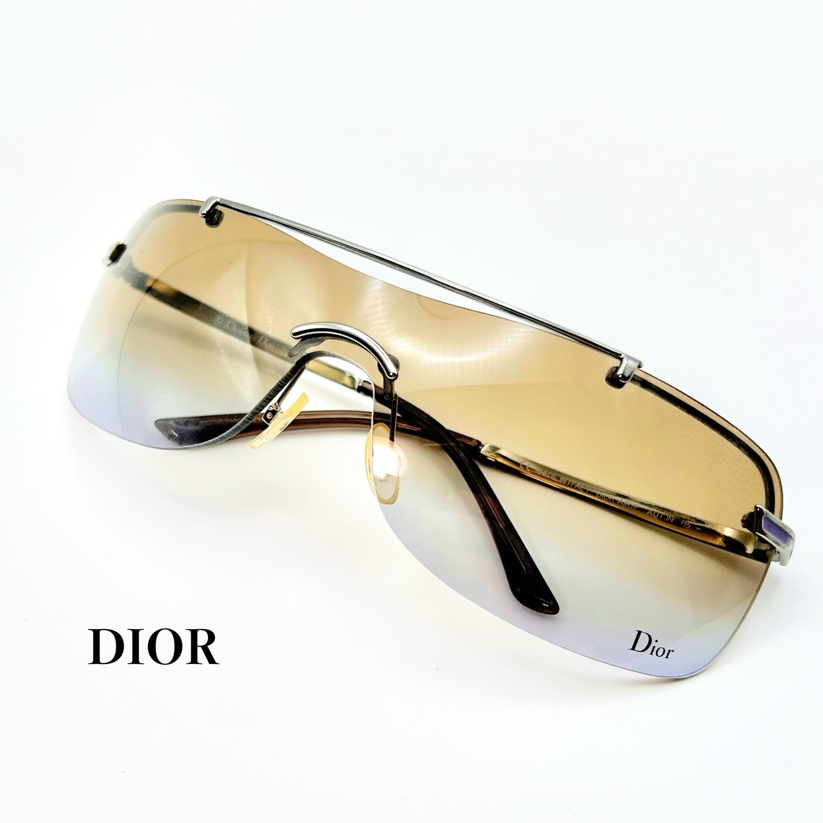 READ DESC Vintage Dior Air/F AUTJN Silver Rimless Shield Sunglasses Y2K