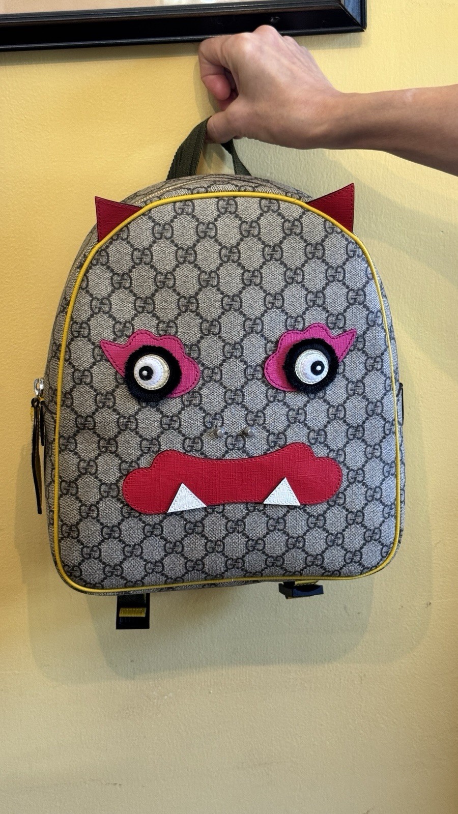 Gucci Kids GG Monogram Monster Mini Backpack Canvas/Leather Zip Top Handle