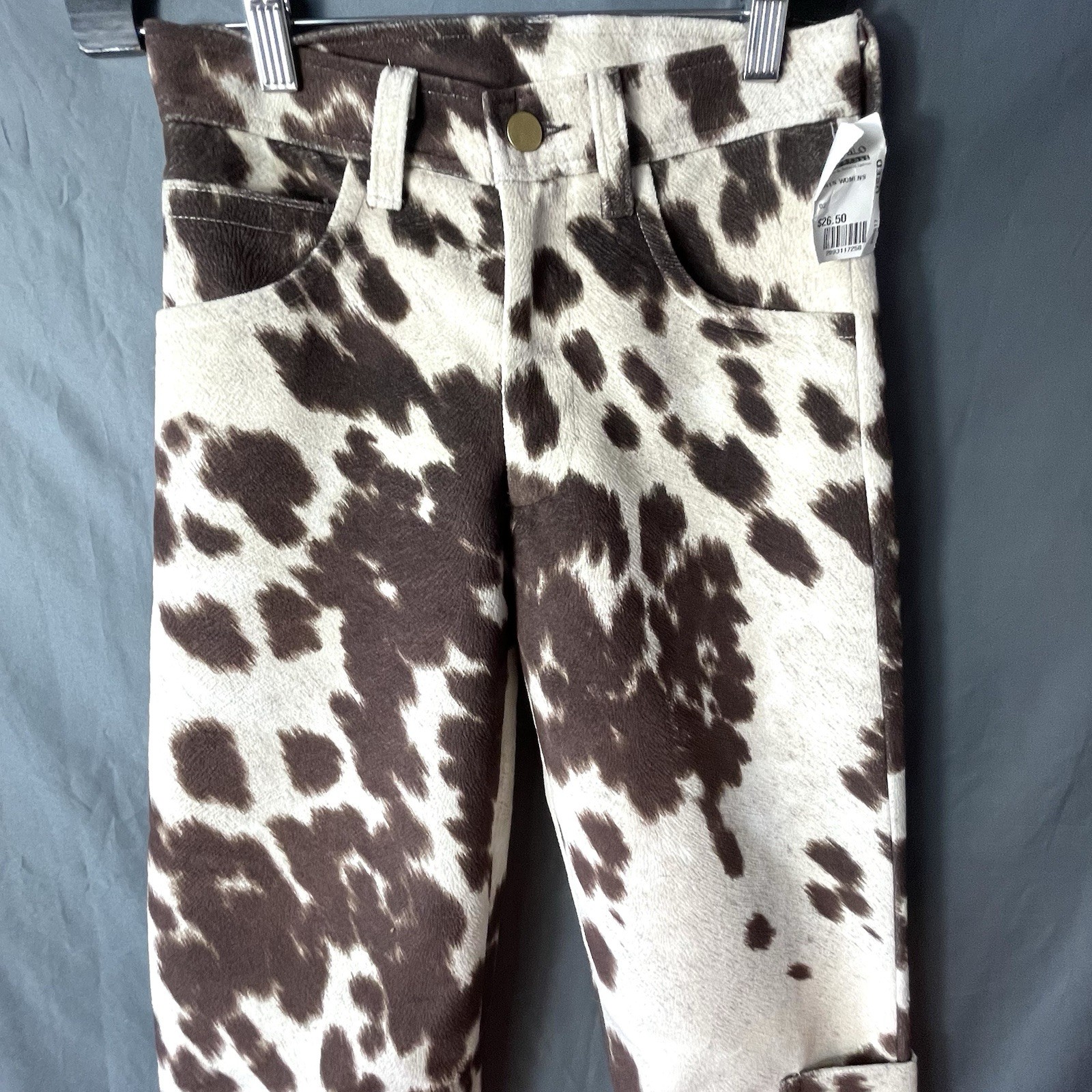 NYRVA Faux Cowhide Pants Cow Print Jeans Animal Print Fake Rawhide Unisex Sz 26