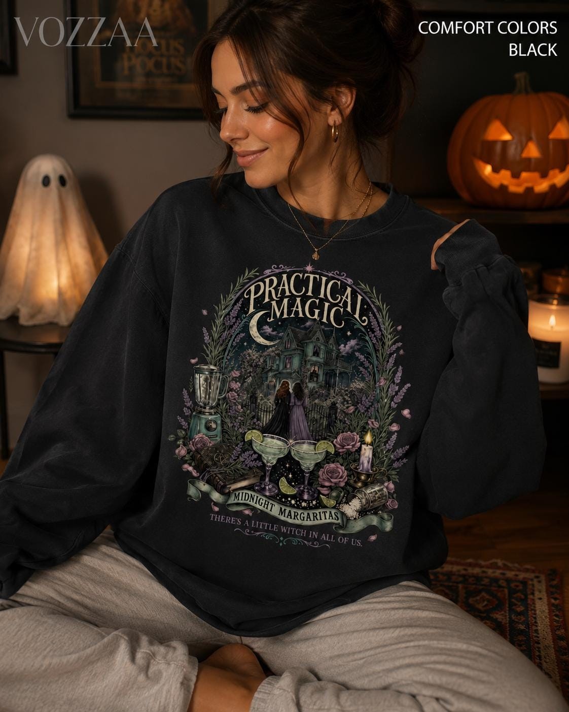 Practical Magic Midnight Margaritas Witchy Halloween Vintage Graphic Sweatshirt