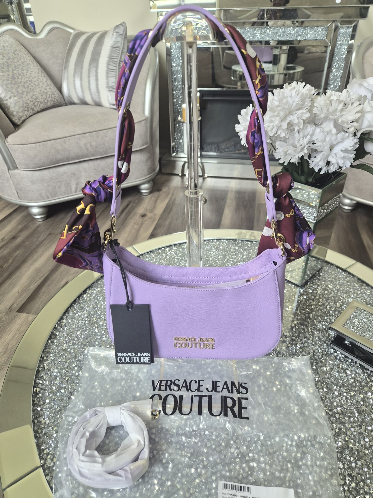 NWT VERSACE JEANS COUTURE CROSSBODY SHOULDER BAG W/ SCARF (LAVENDER)