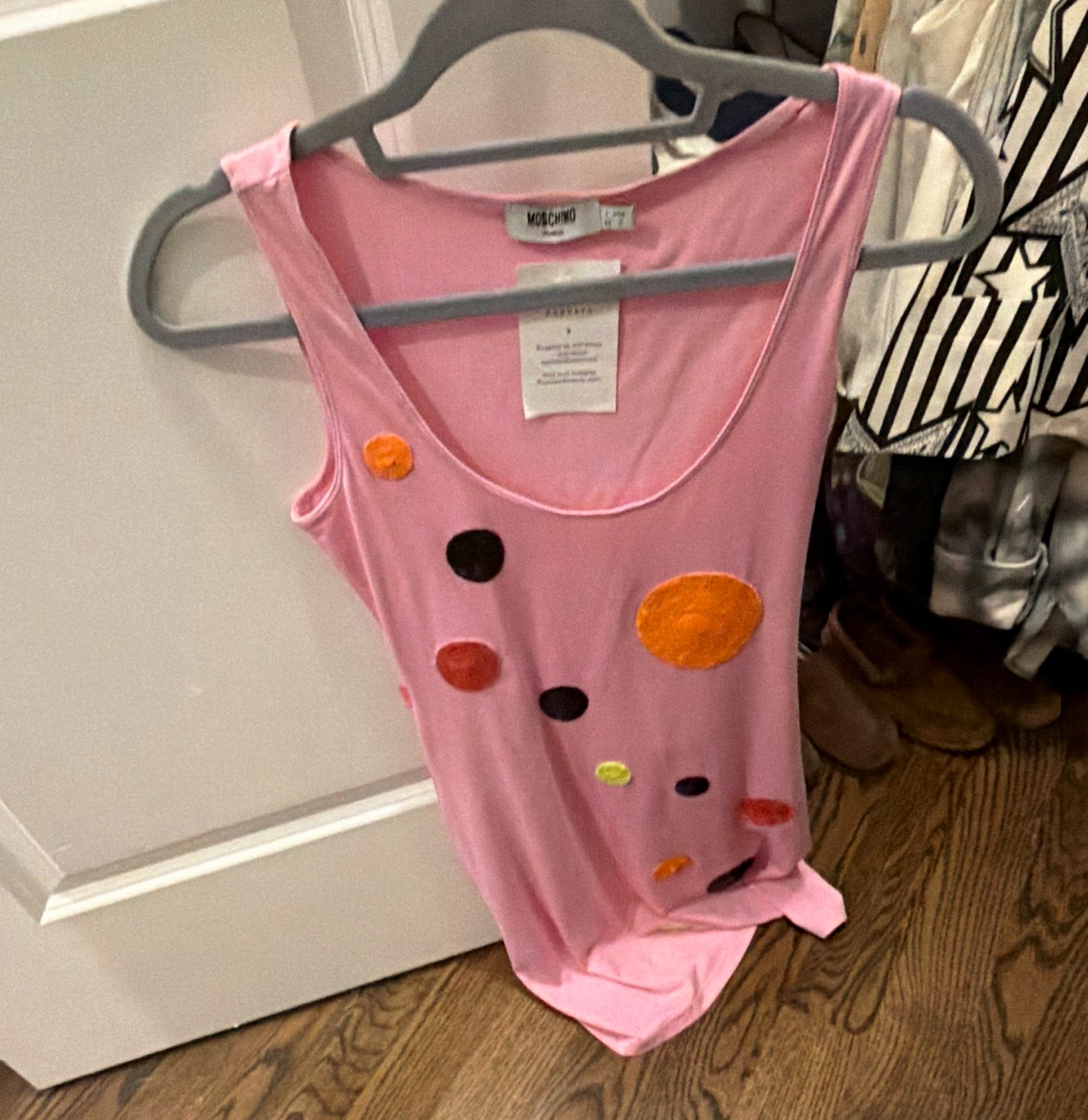 Vintage Moschino Jeans Pink Polka Dot Sleeveless Scoop Neck dress Women’s 8 NWT