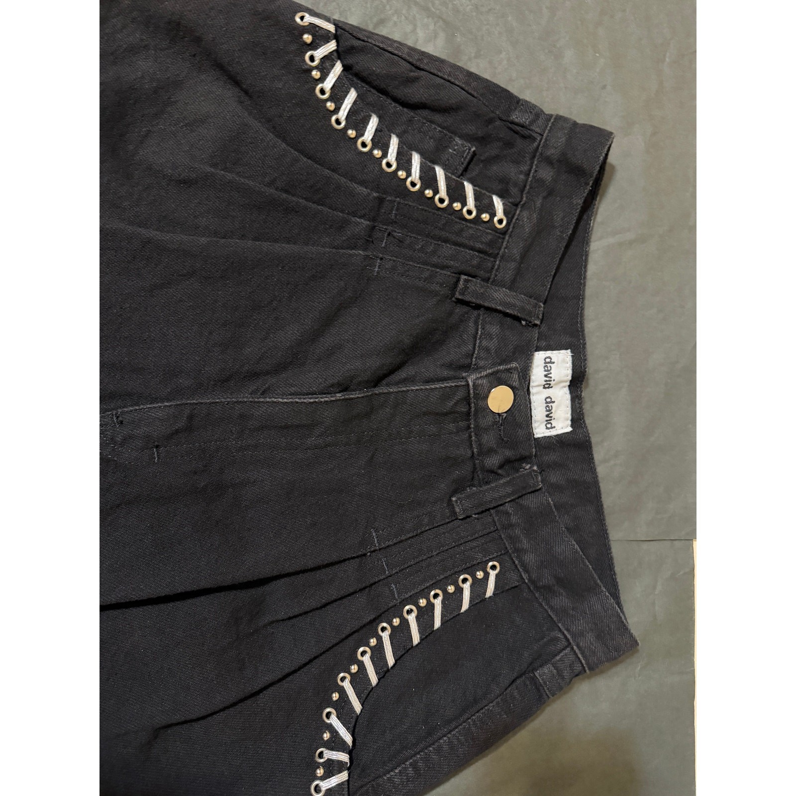 Vintage David David Black Lace Up Grommet Pants Size 10 90s Punk Moto