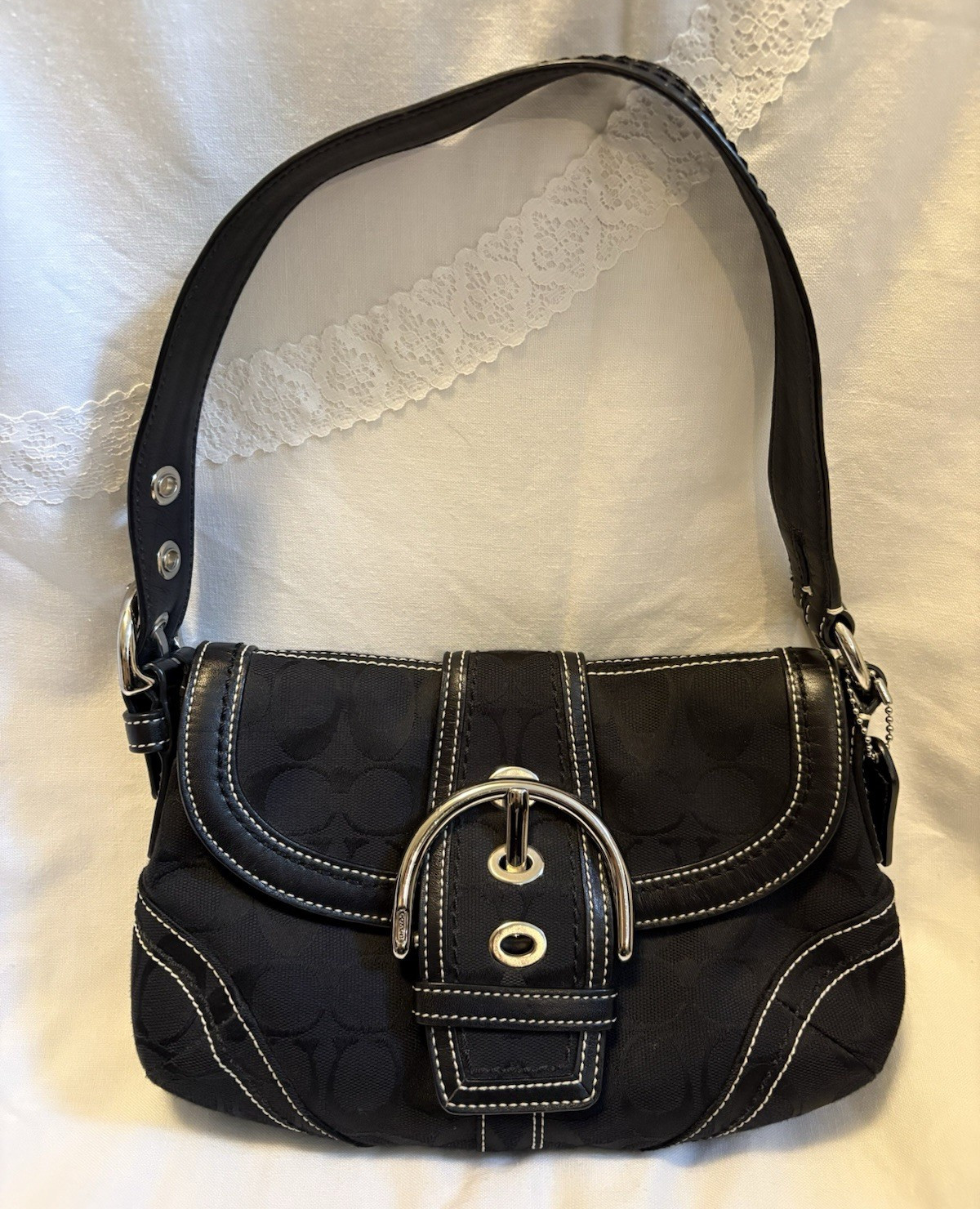 Vintage/Y2K Coach SoHo Mini Black Jacquard Shoulder Bag, Style 10296