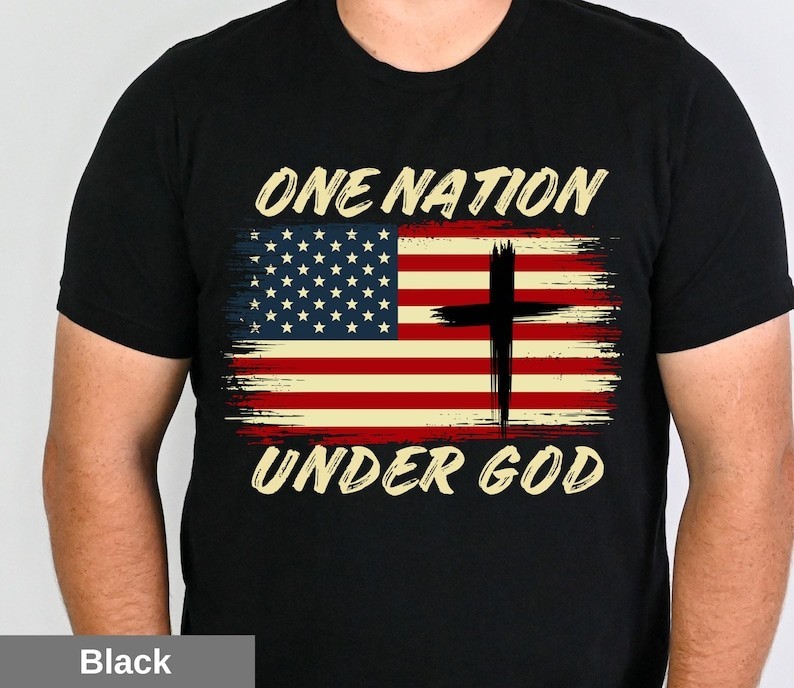 One Nation Under God T-Shirt, Christian American Flag Tee