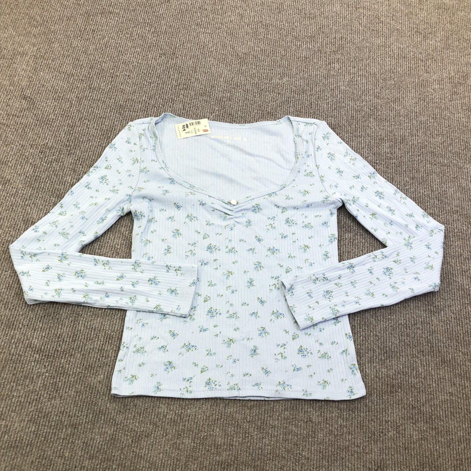 Aeropostale Seriously Soft Shirt Juniors S Blue Scoop Neck Long Sleeve Floral