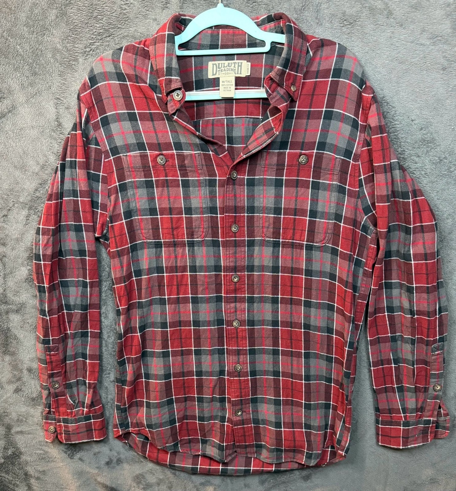 Duluth Trading Co Plaid Flannel Shirt Size M/Tall Red Trim Fit