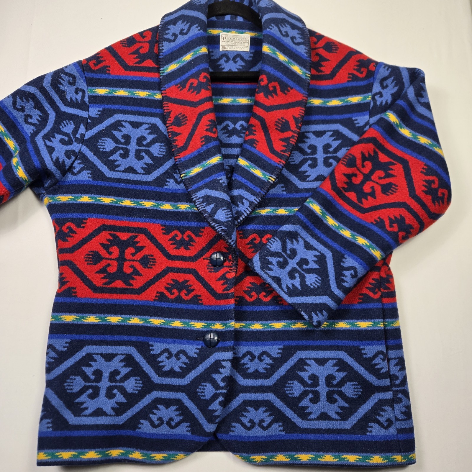 Vintage Pendleton Jacket Womens M Blue Knockabouts Wool Blazer Aztec USA 