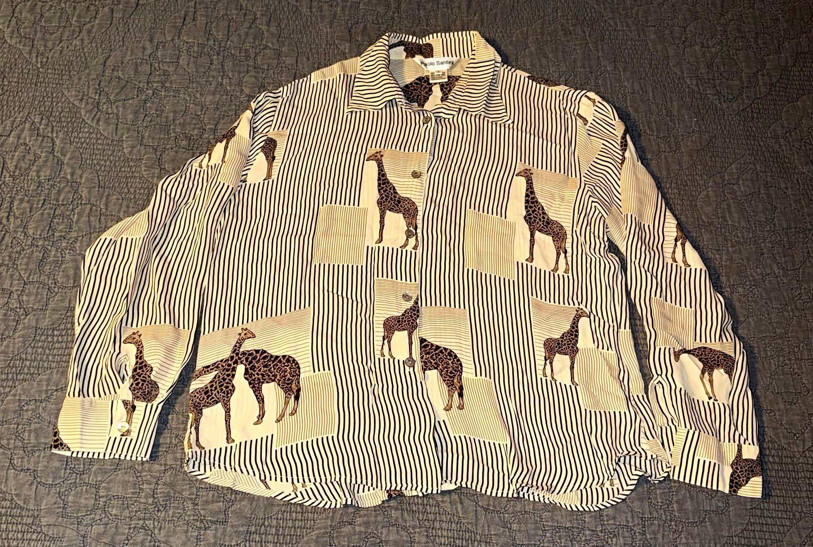 Vintage Paolo Santini 100% Pure Silk Blouse W/ Giraffes, Women\'s Size-16
