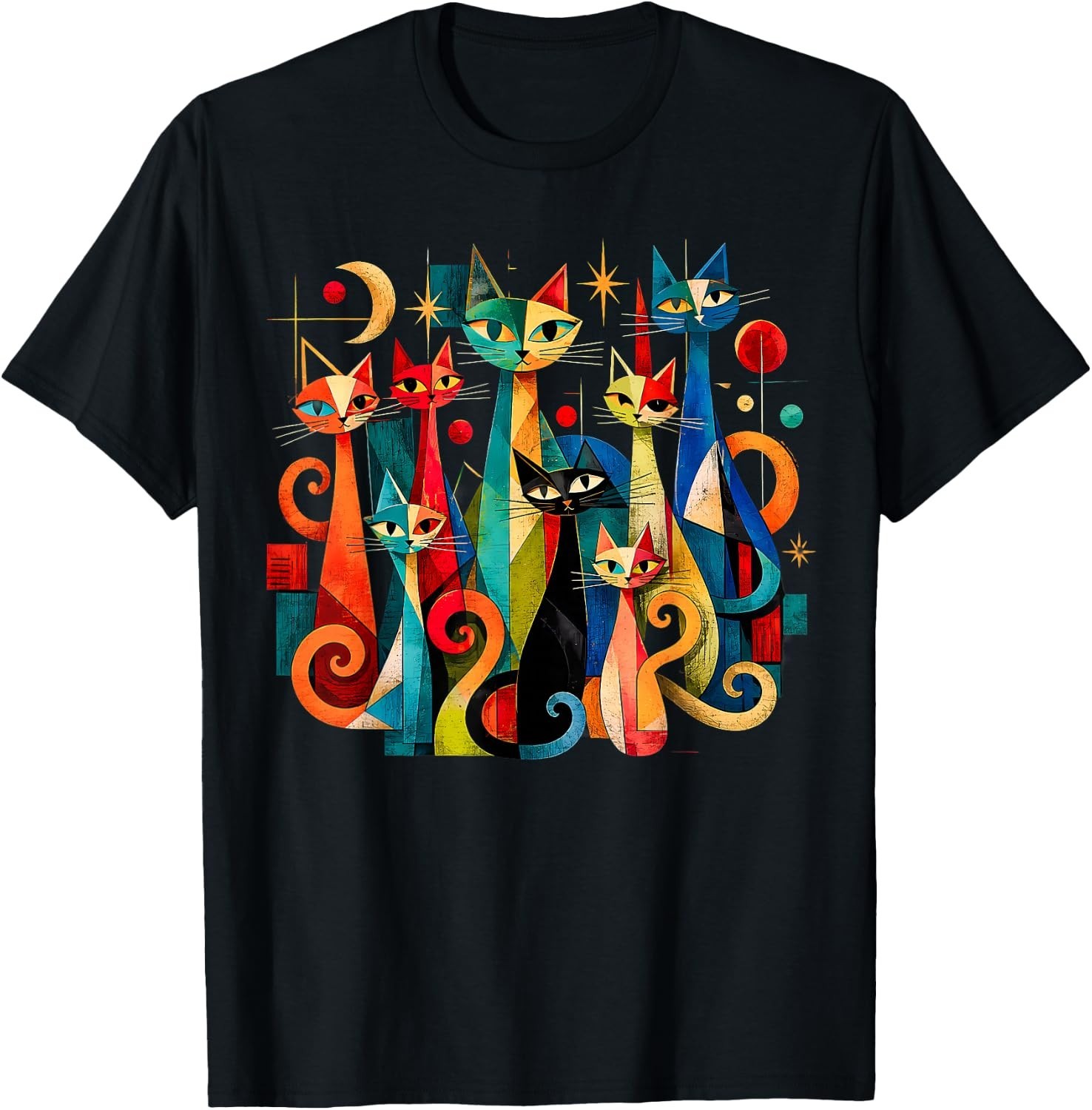 Colorful Mid Century Modern Cats Retro Cat Art T-Shirt unisex T-Shirt