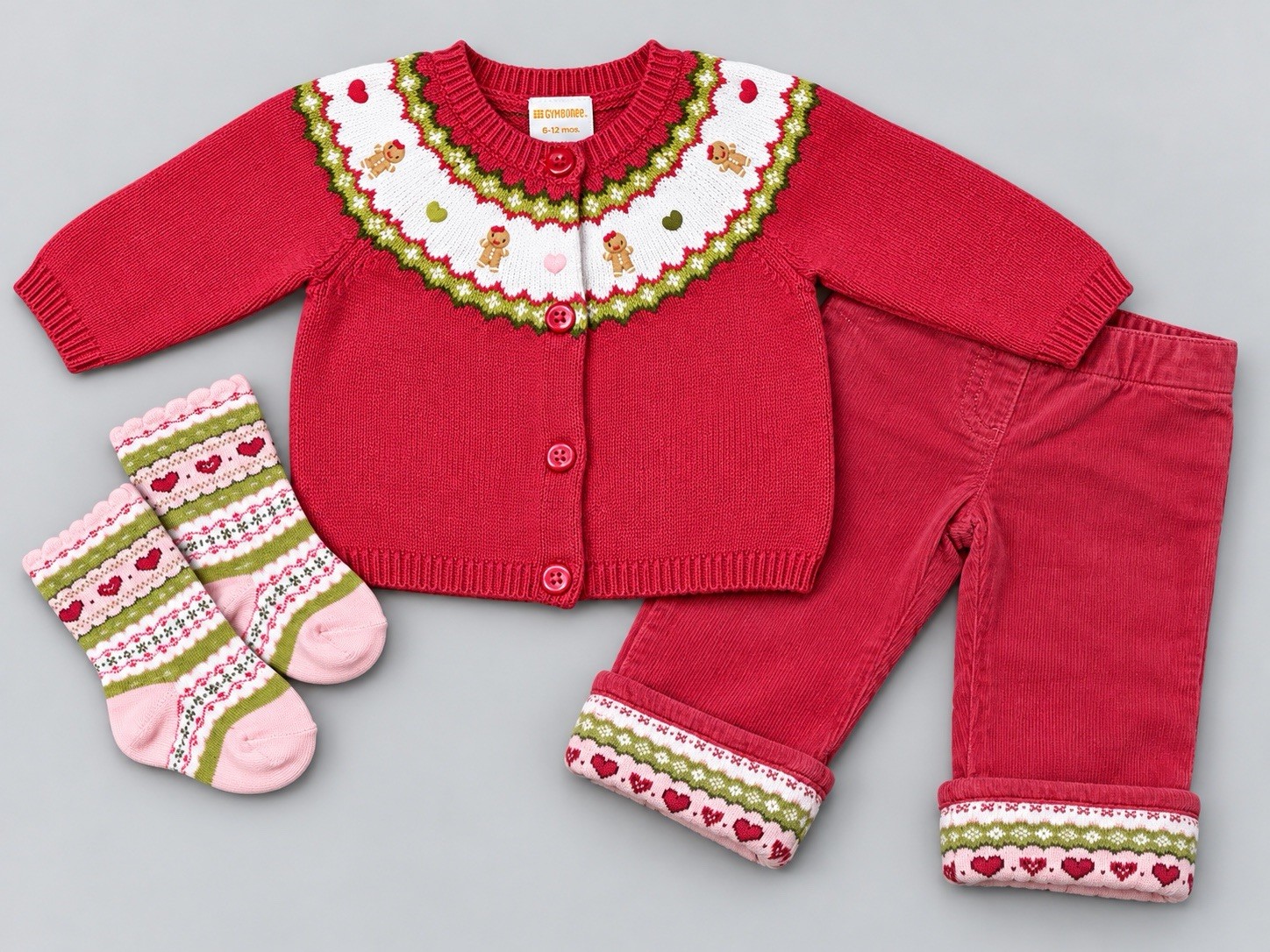 Vintage Gymboree Gingerbread Girl 6-12M Fair Isle Sweater Pants Socks 3pc