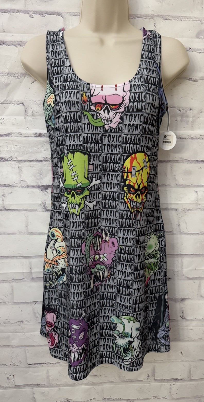 Kreepsville 666 Med Toxic Toons Ugly Heads Tank Dress Stretch Whimsigoth New