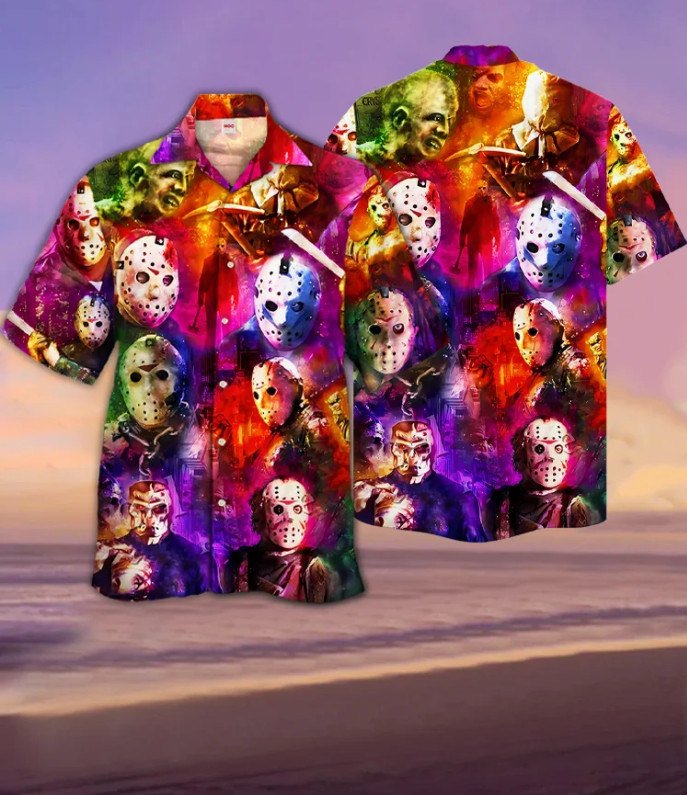 Eye-Catching Psychedelic Halloween Horror Characters Printing Cuban Collar Hawai