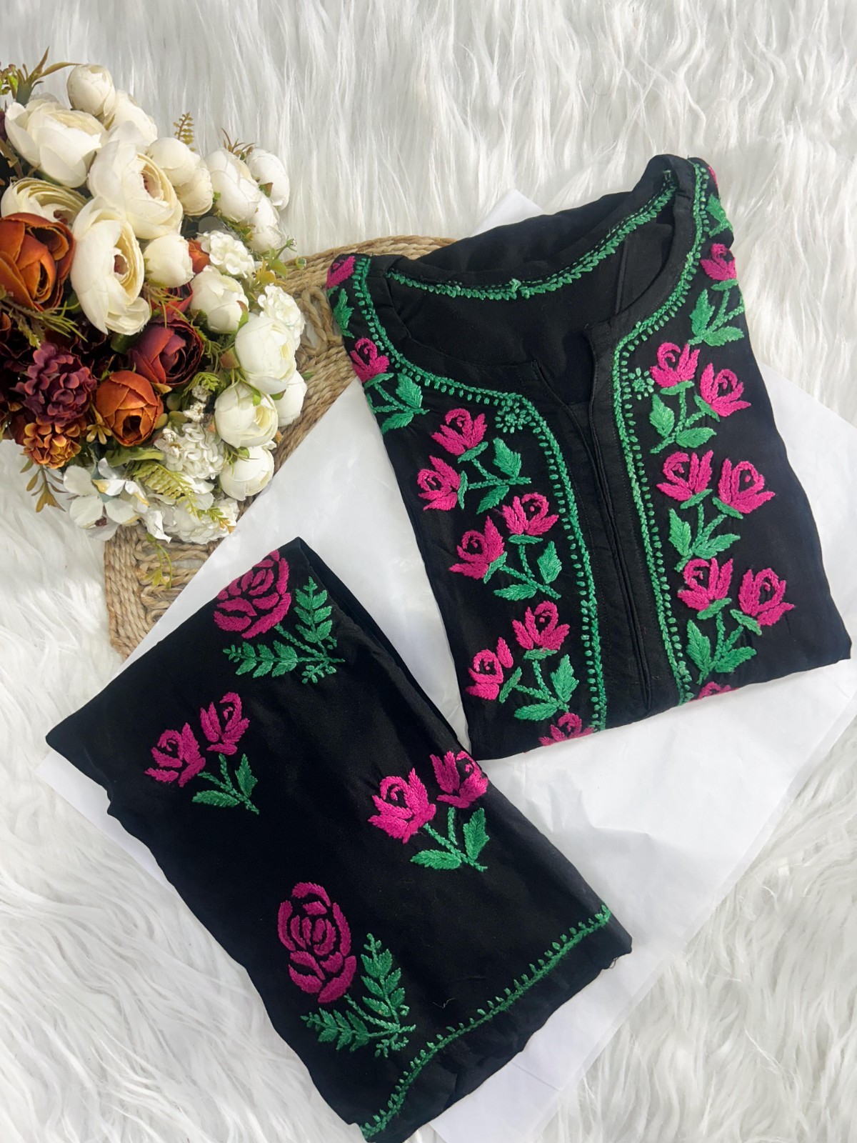 Premium Handmade Rayon Cotton Fine work Kurti palazzo Set Both