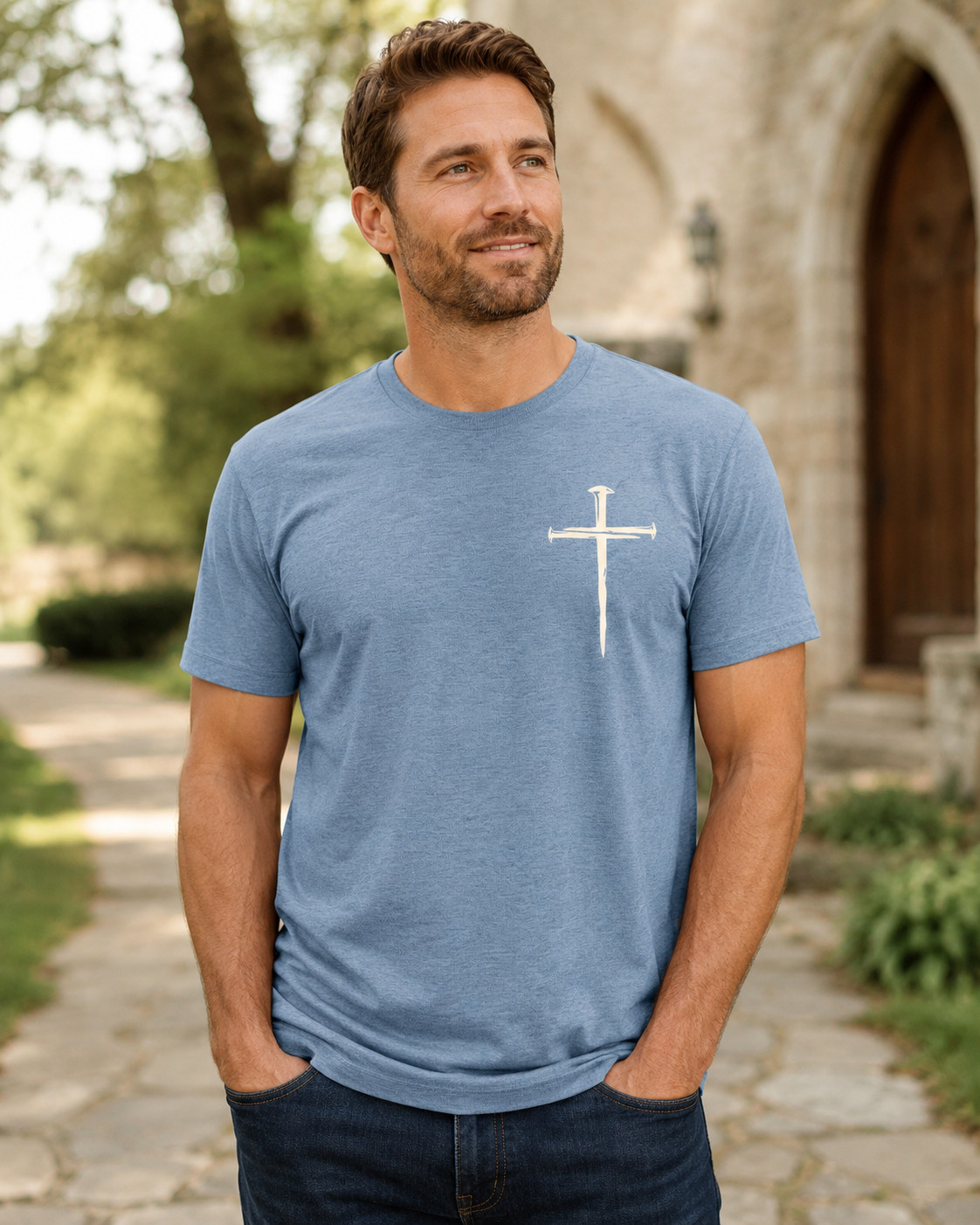 Men's Christian Nail Cross T-Shirt Minimalist Faith Religious Graphic Tee