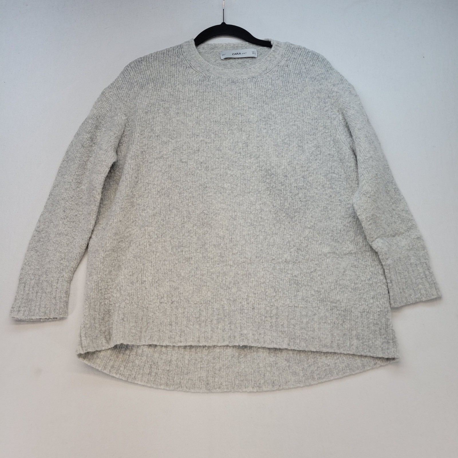 Zara Knit Sweater Womens Medium Gray Casual Wool Blend Textured Crewneck
