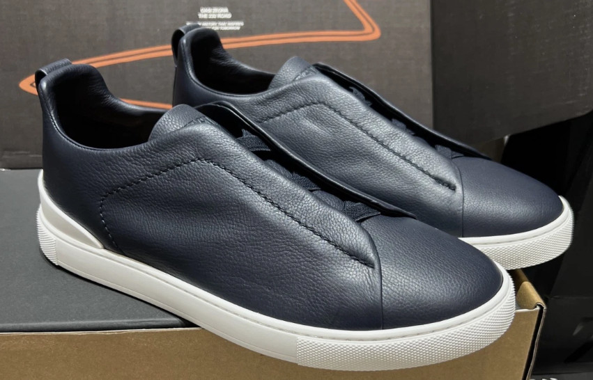 US 9 Men\'s ZEGNA Triple Stitch Low‑Top Slip‑On Blue Leather (ships the same day)