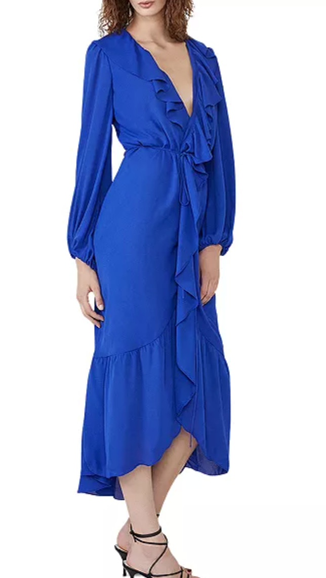 Bardot Royal Blue Ruffle Wrap Maxi Dress Size Medium Cocktail Salsa Flowy