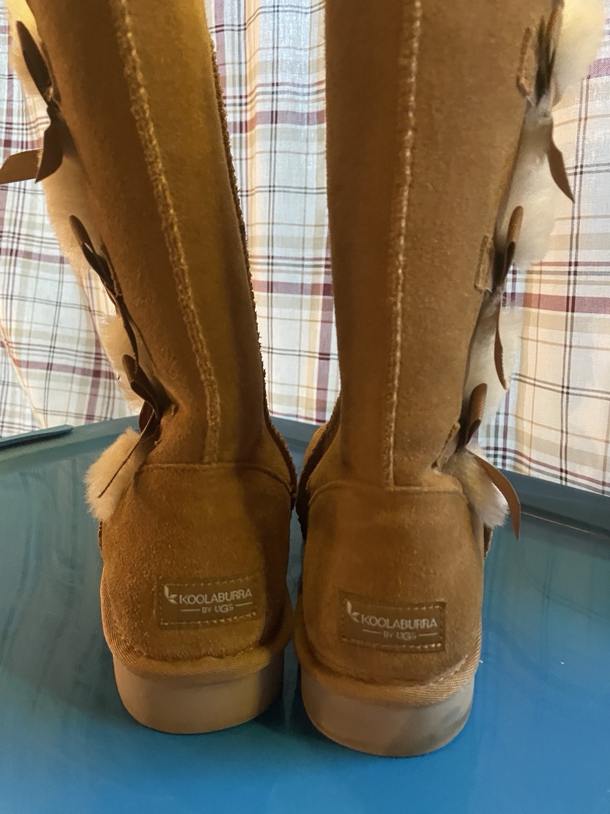 Koolaburra by UGG Women’s Brown Suede Knee High Pull On Boots Bow Fur Trim