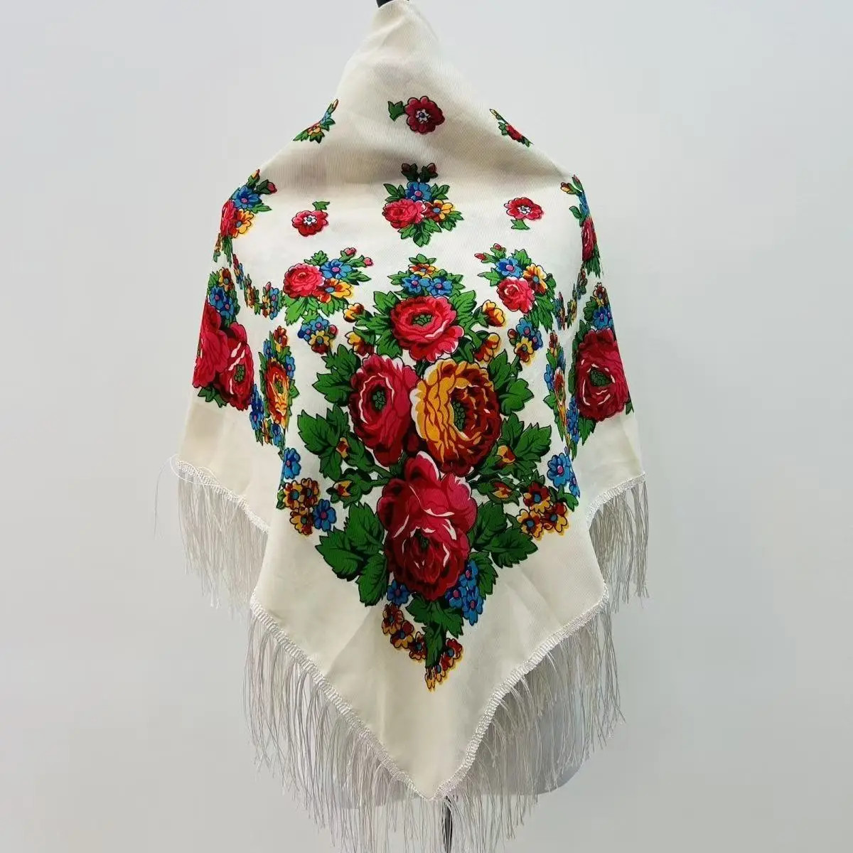 120*120cm Luxury Floral Russian National Square Scarf Women Fringed Ukrainian Sh