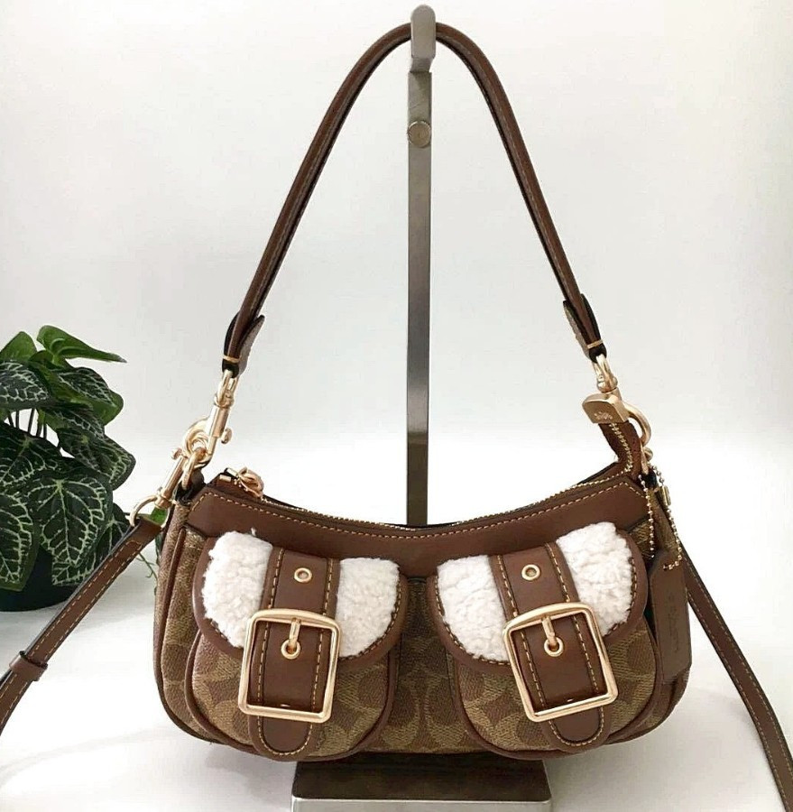 COACH Ashton Baguette Bag In Signature Canvas Brown Multi CY658 Outlet Freeship