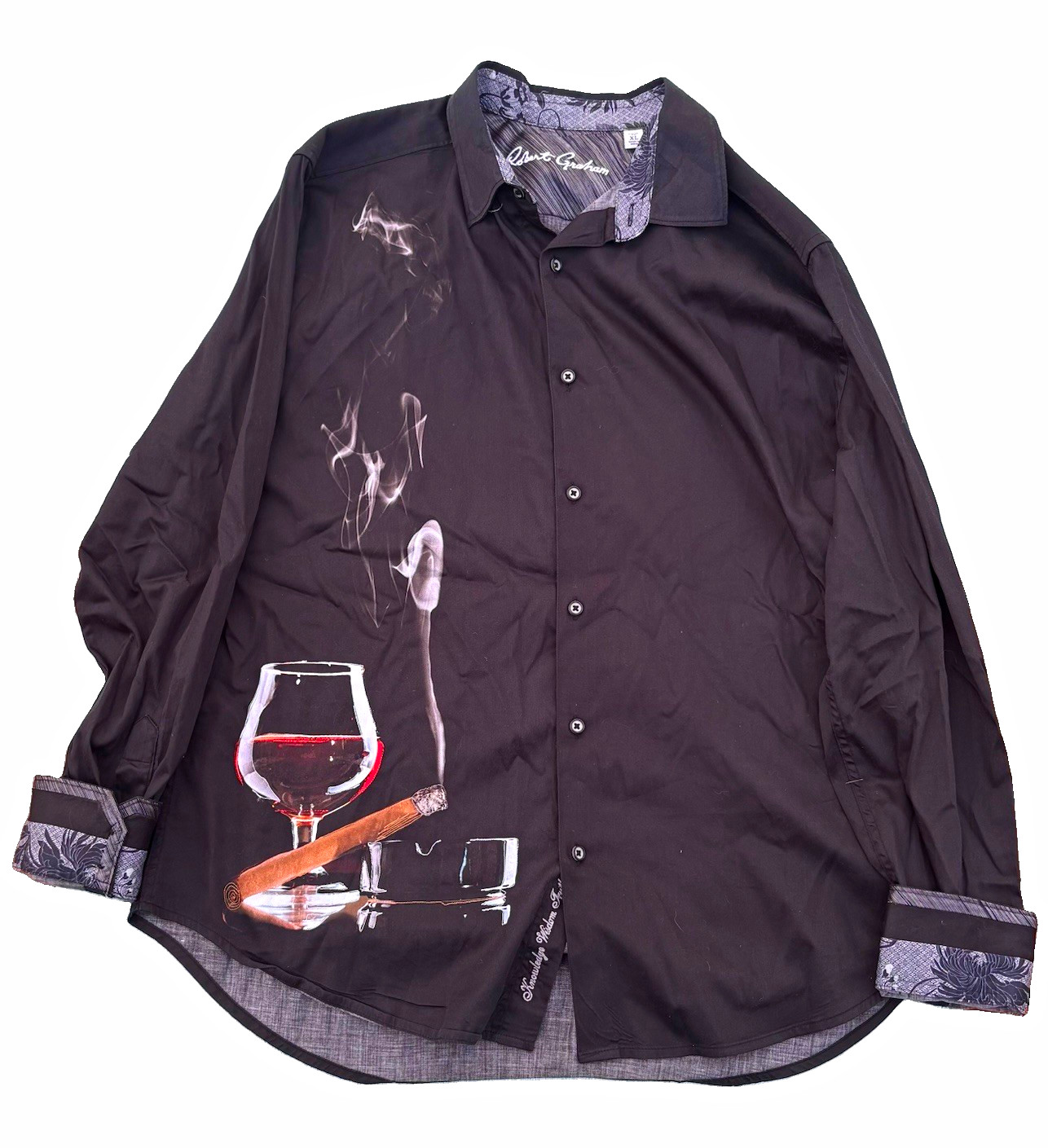 Robert Graham Men\'s XL Classic Fit Black Graphic Print Cotton Button-Up Shirt