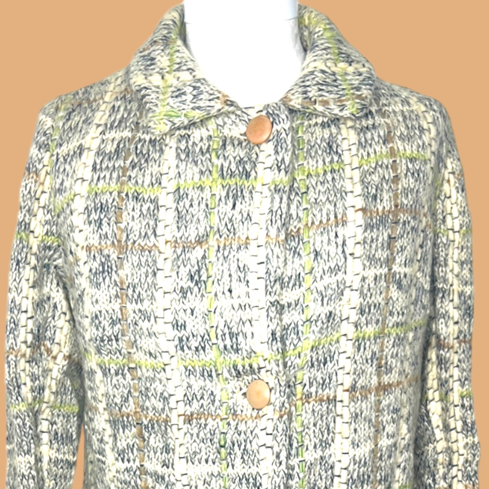 SELMA MILANO Vtg MOHAIR COAT TRENCH Wool Long Check 50s 60s Italy 10 12 LARGE