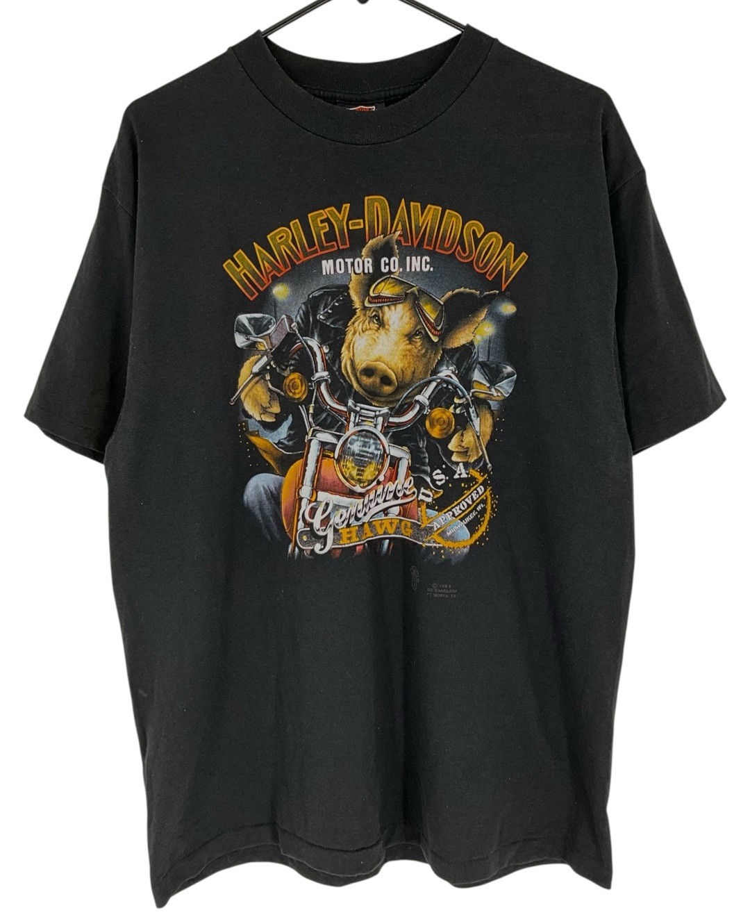 Vintage 1989 3D Emblem Genuine Hawg Tee Shirt Harley Davidson Pig w/ Back Large