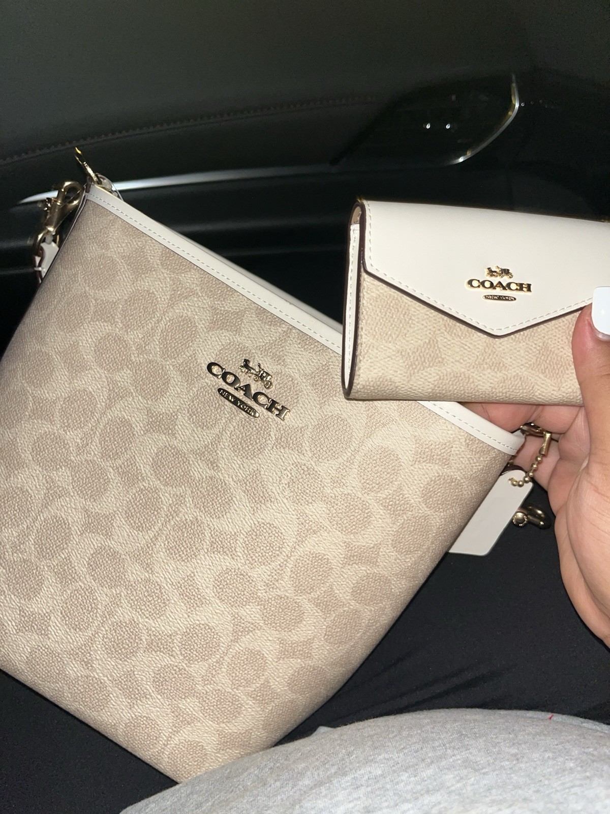 Coach Handbag Wallet Purse Brown Beige with Strap