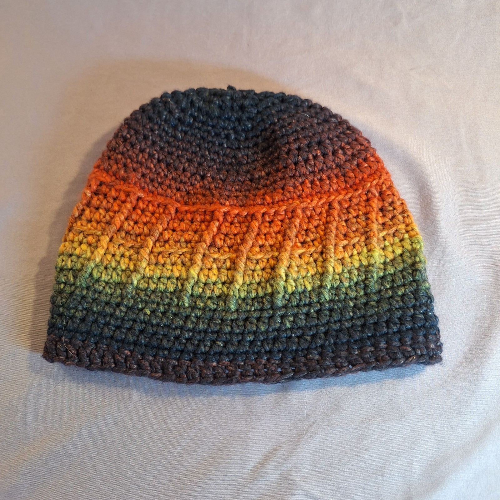 Handmade Crochet Beanie Hat Adult Ombre Autumn Colors One size fits most New