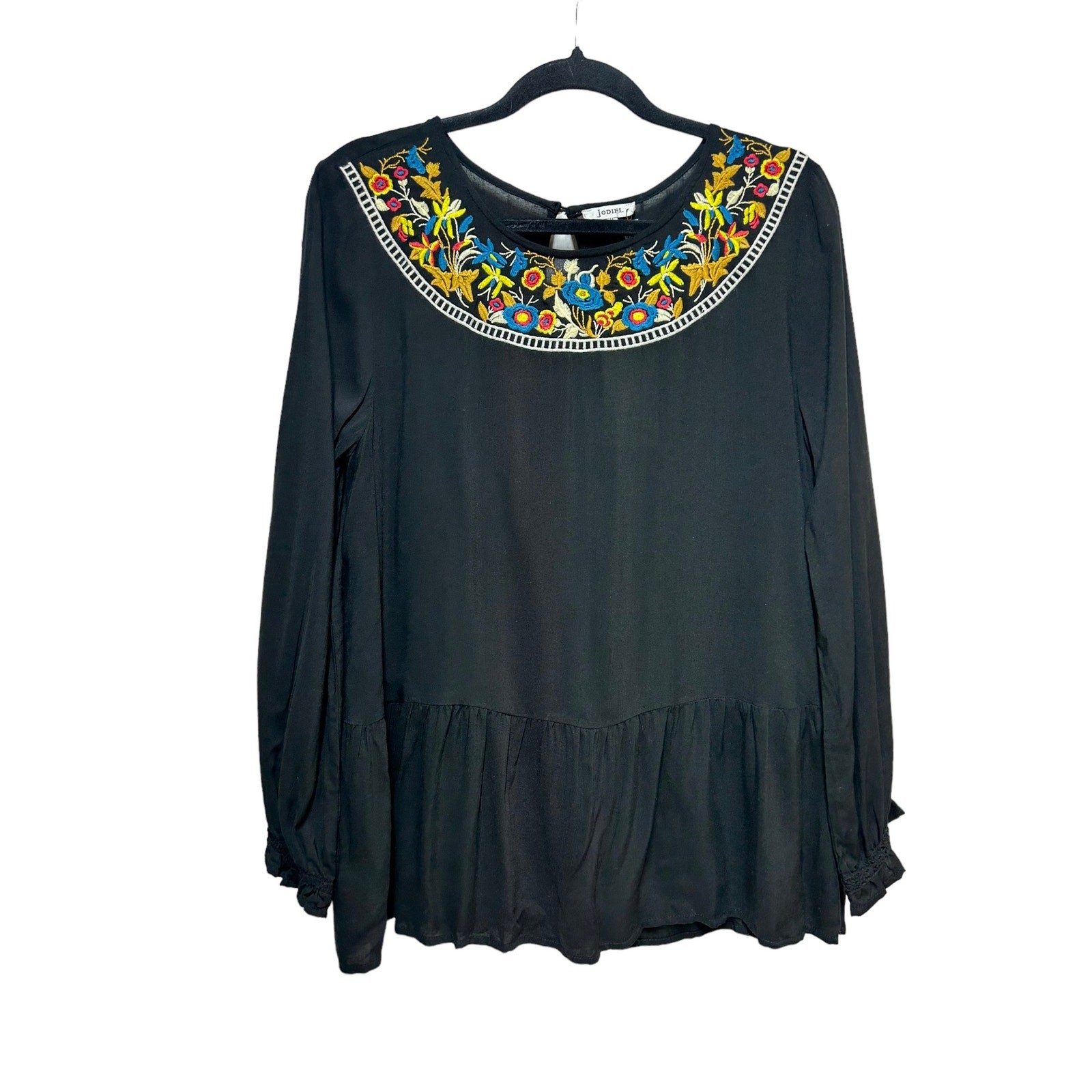 Boho JODIFL Floral Embroidered Tunic NWT Black Medium