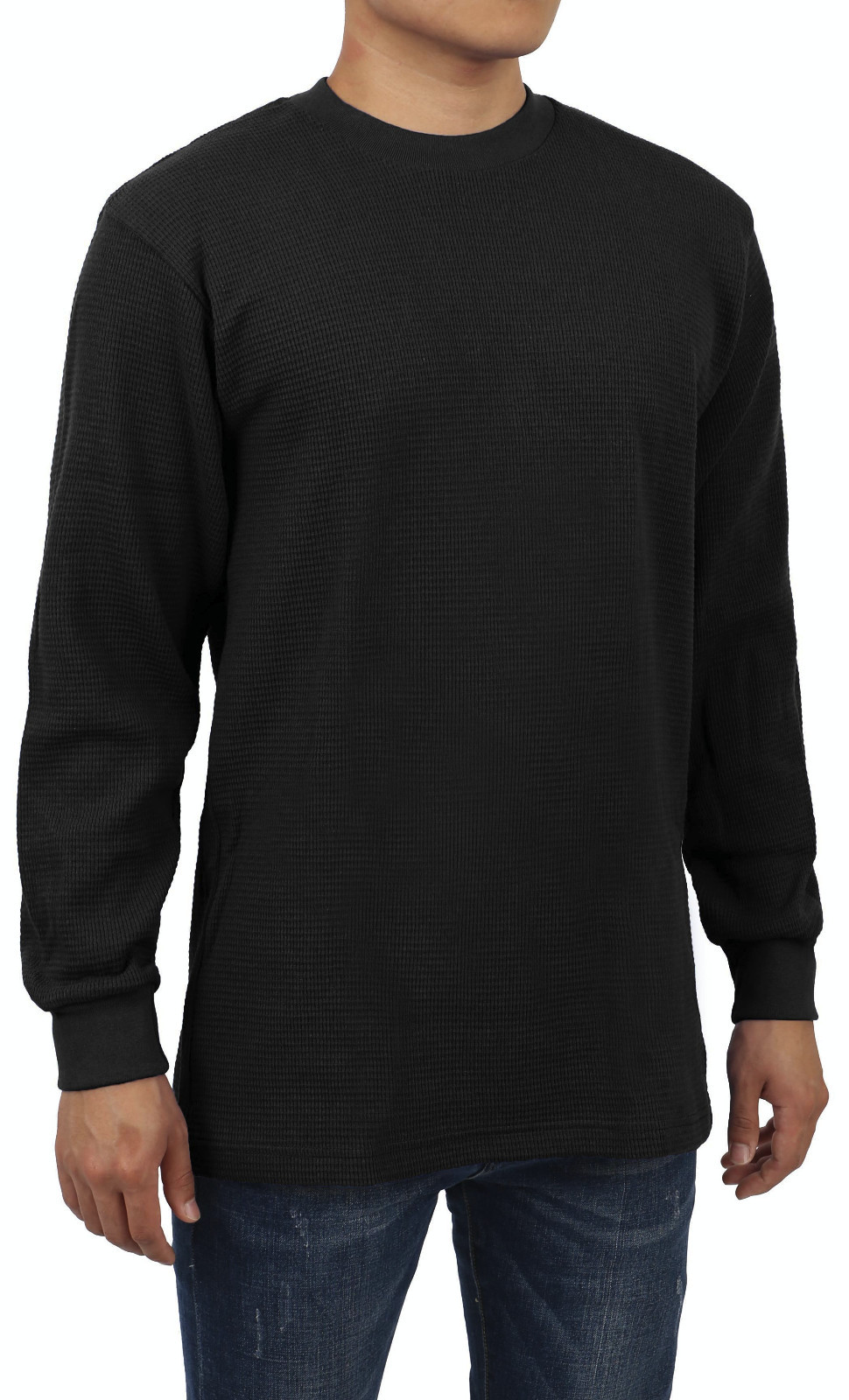 Mens Heavy Waffle T Shirts Cotton Long Sleeve Casual Plain Sports Thermal