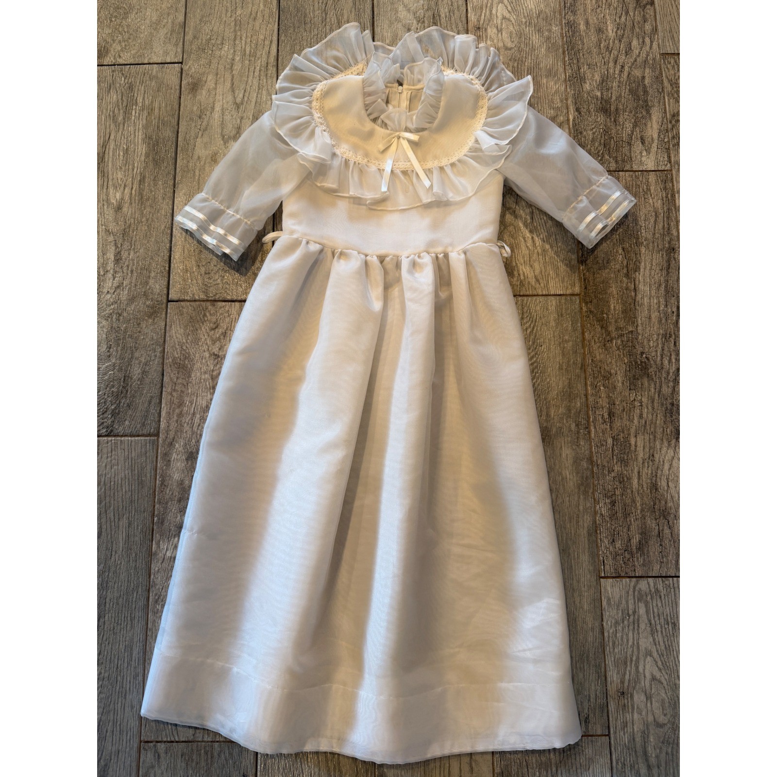 Merry Girl Party Dress Size 7 Ruffled Lace Sheer Communion Girls USA Vintage