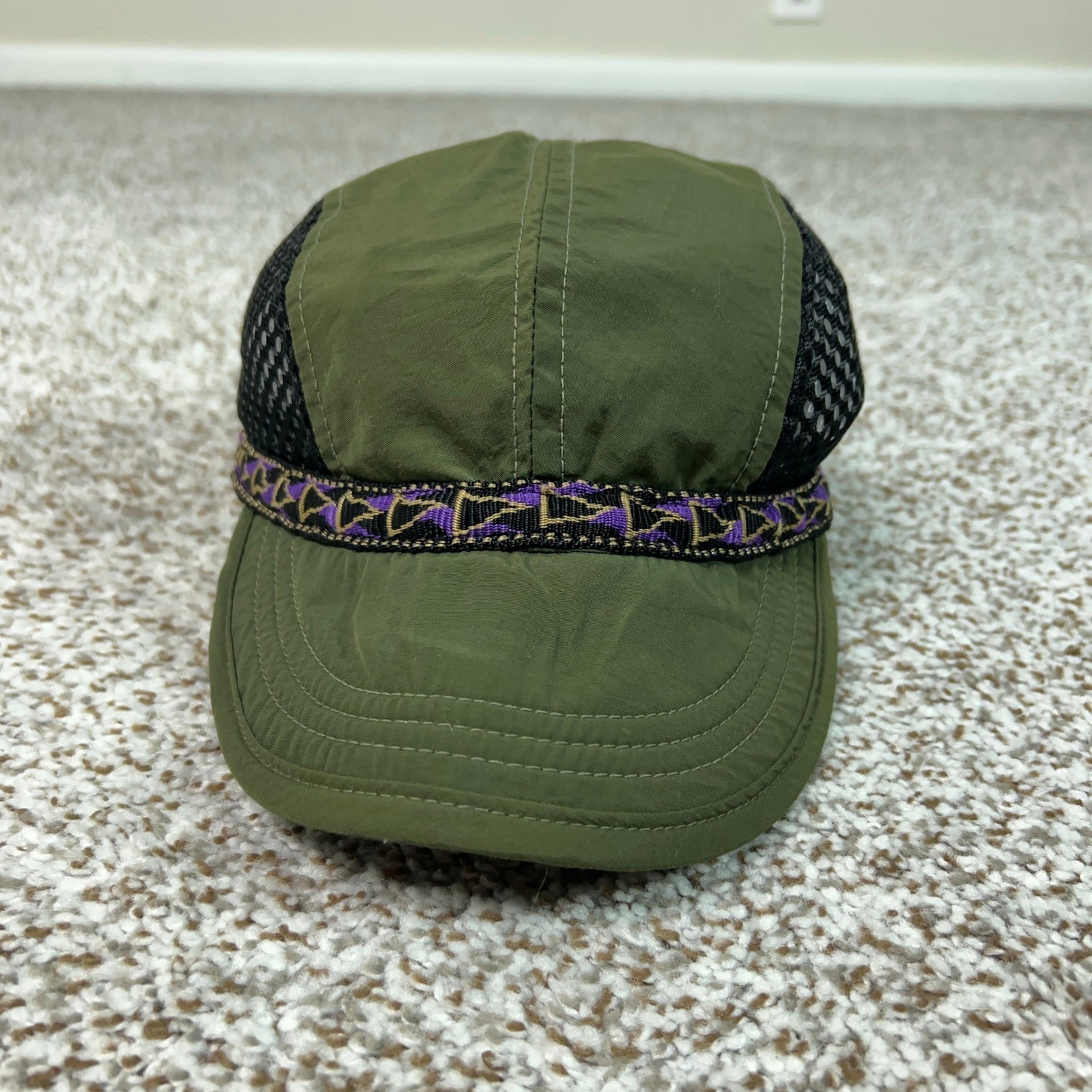 Vintage REI Hat Boys One Size Green Hiking Lightweight Mesh Panel Buckle USA Kid