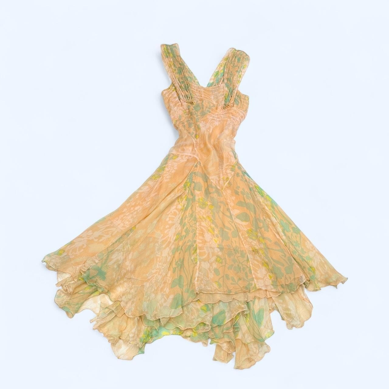 Max Studio Special Edition Silk Asymmetrical Handkerchief Dress Peach Floral 2