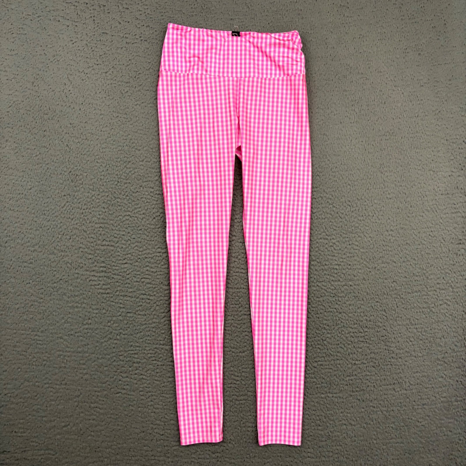Goldsheep Leggings Womens Medium Pink White Gingham Check Activewear Workout Gym