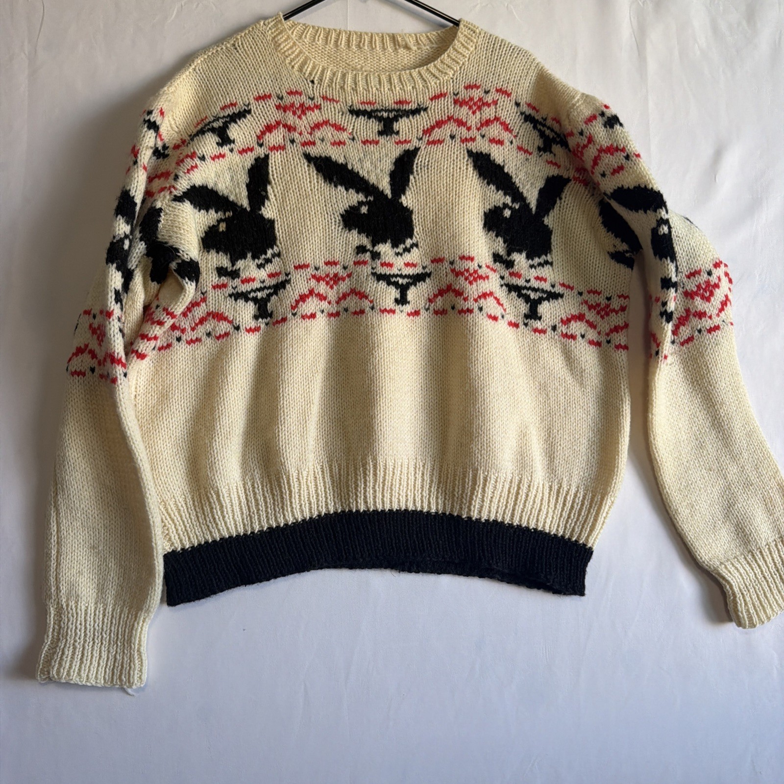 Vtg 70s 80s Playboy Bunny Martini Knit Sweater Black L- XL no tags 