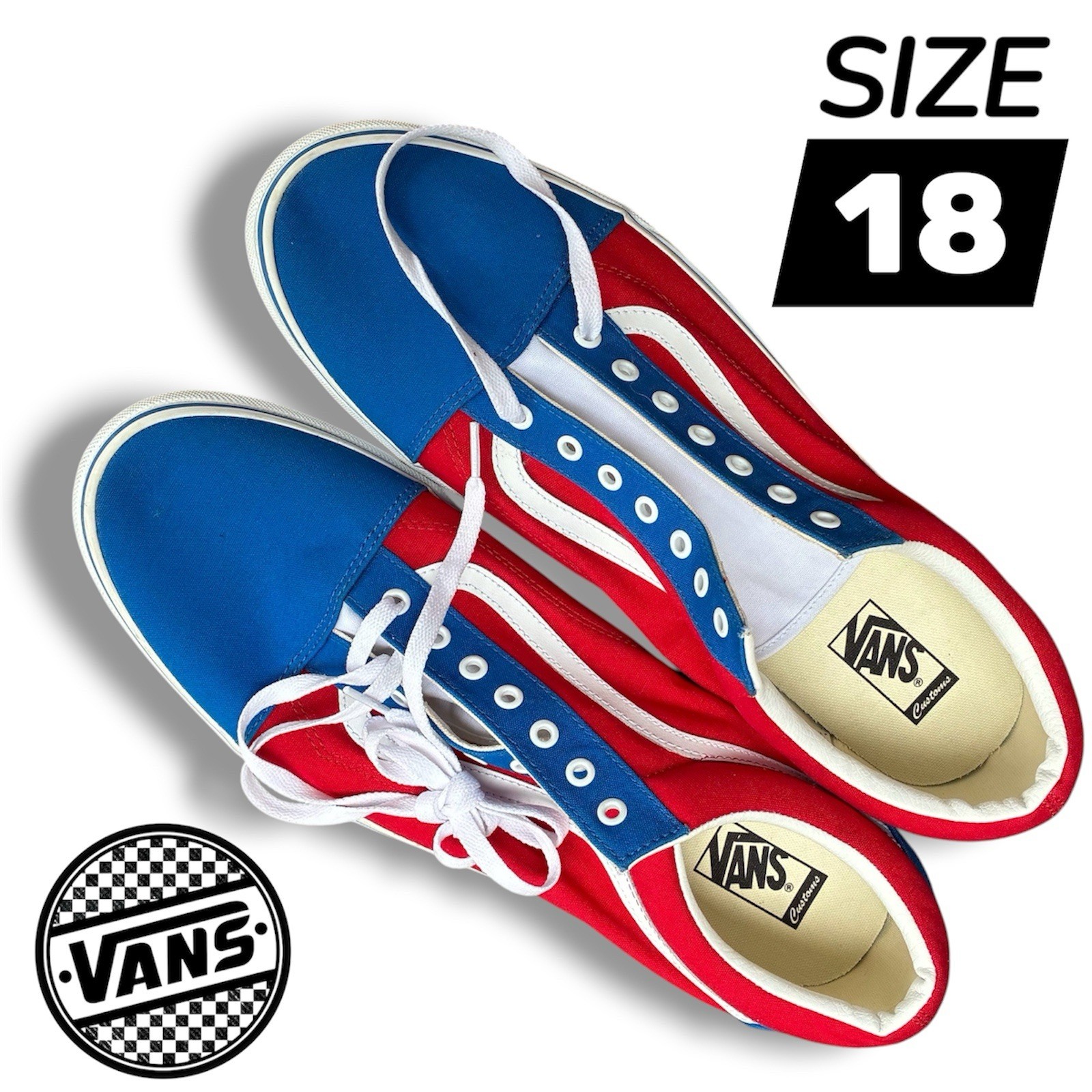 RARE Vans Customs Red White Blue Skate Patriotic USA 1776 Independence Sz 18