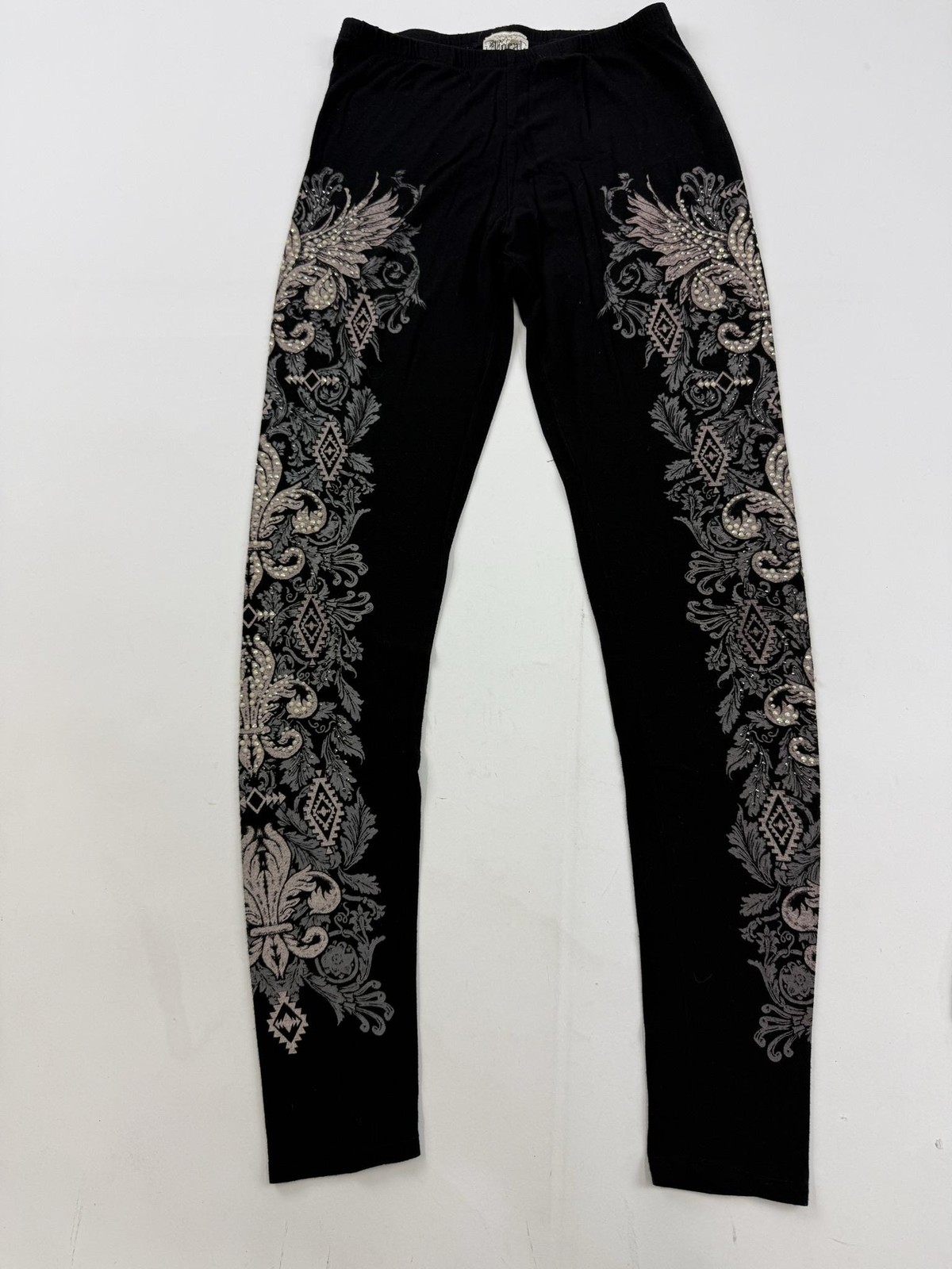 Vocal Leggings Womens Medium Black Paisley Rhinestone Ankle Stretch Pants