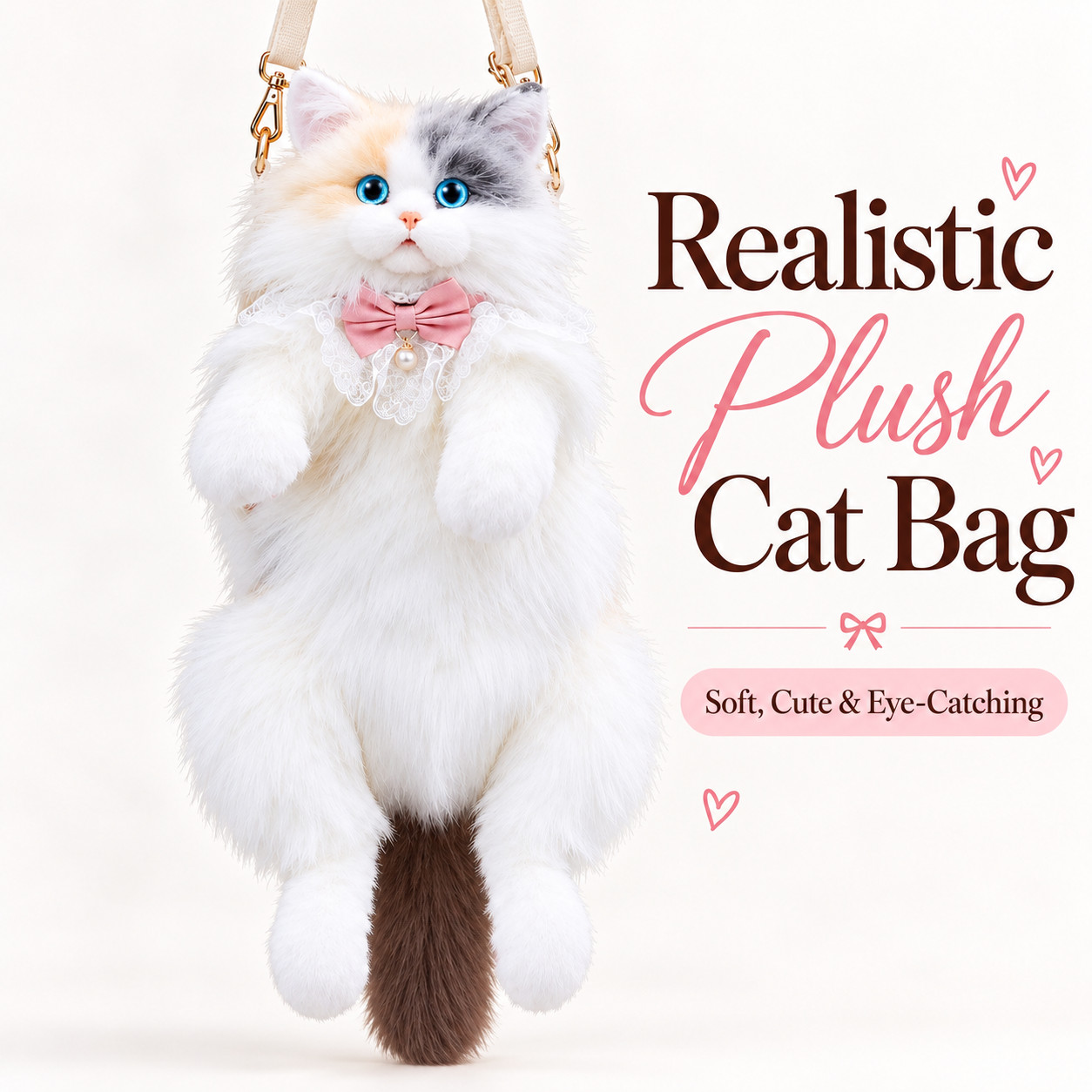 50cm Realistic Plush Cat Backpack Stuffed Animal Bag Cute Fluffy Kitten Gift
