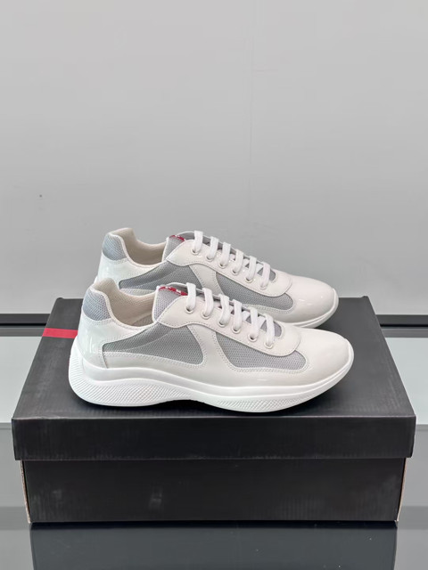 Prada Amercias Cup Men\'s White/Grey Low-top Fashion Casual Sports Shoes