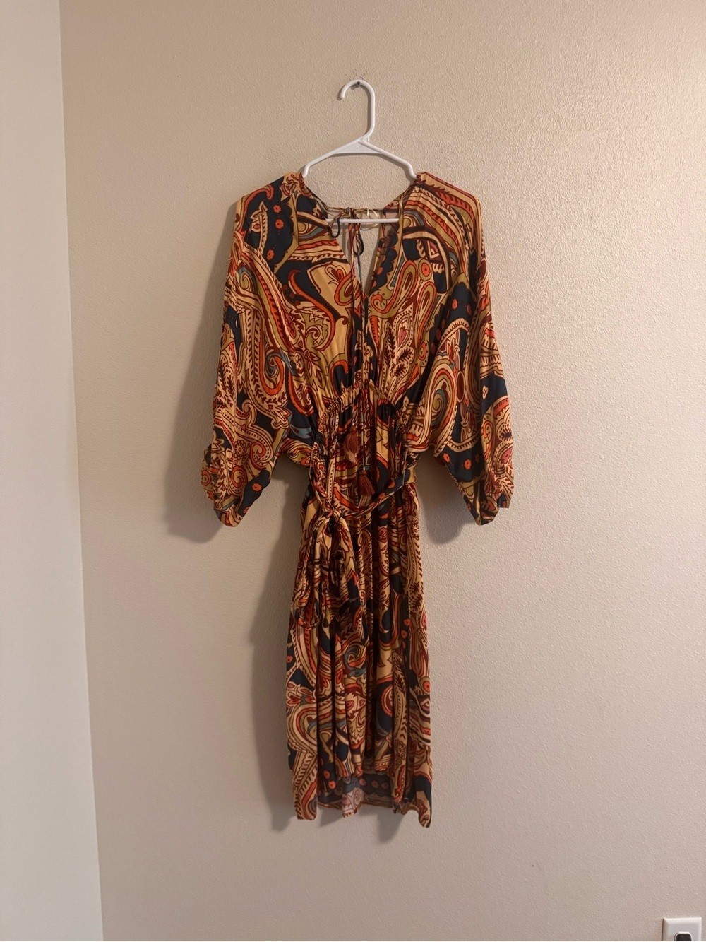 lovestitch Paisley Tie-Front Midi Dress in Mustard and Black
