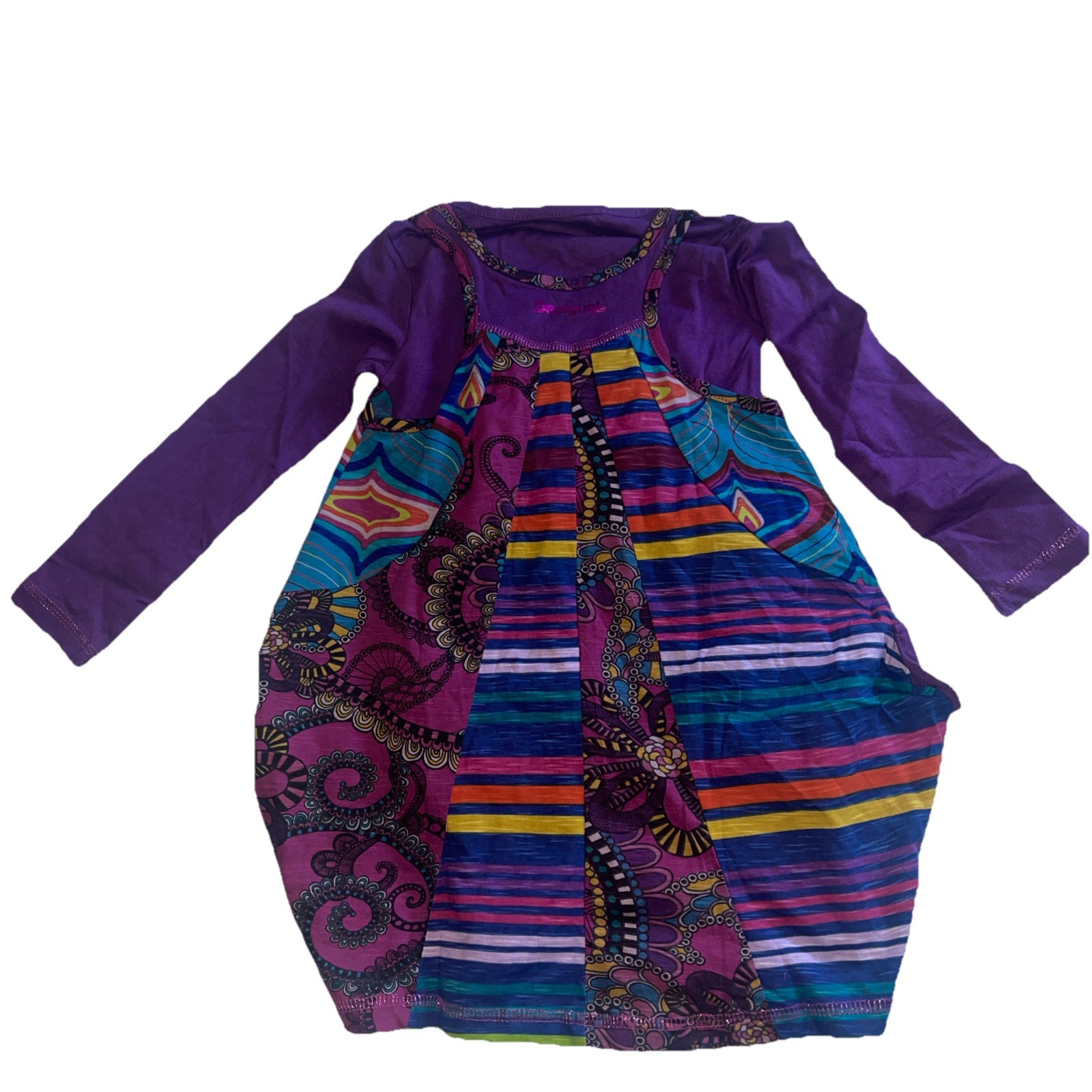 DESIGUAL Girls Long Sleeve Dress 2 in 1 sz 4 new