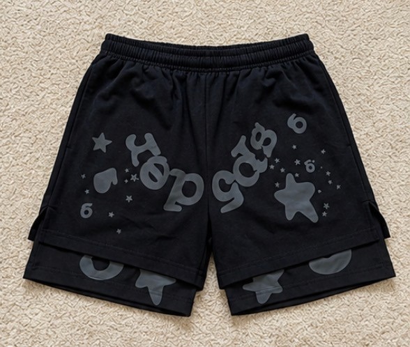 Sp5der Double Layered black Spiderweb Athletic Shorts Men Size Medium