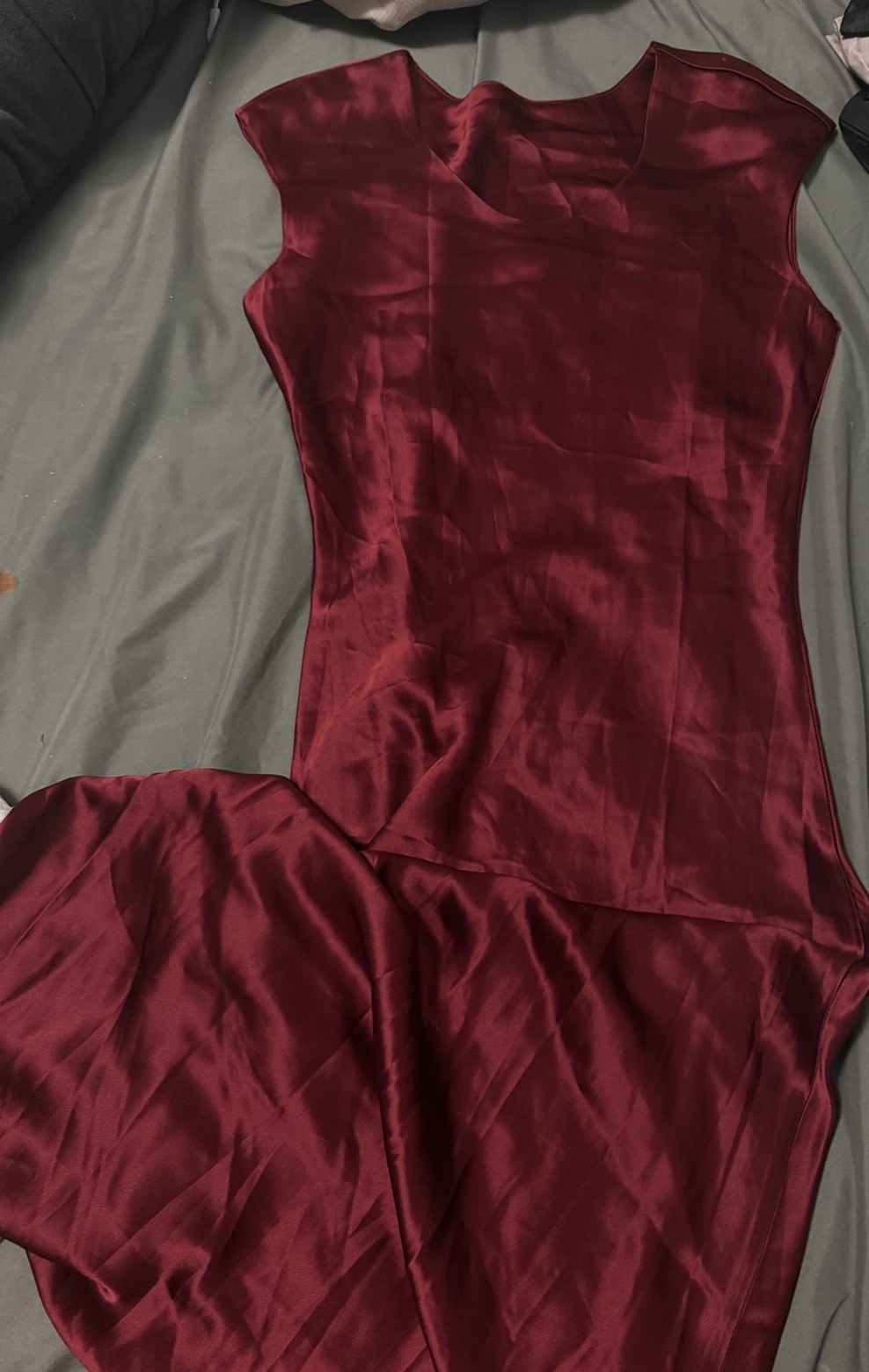 Moving sale Burgundy Satin Maxi Dress M Sleeveless Scoop Neck Solid Long