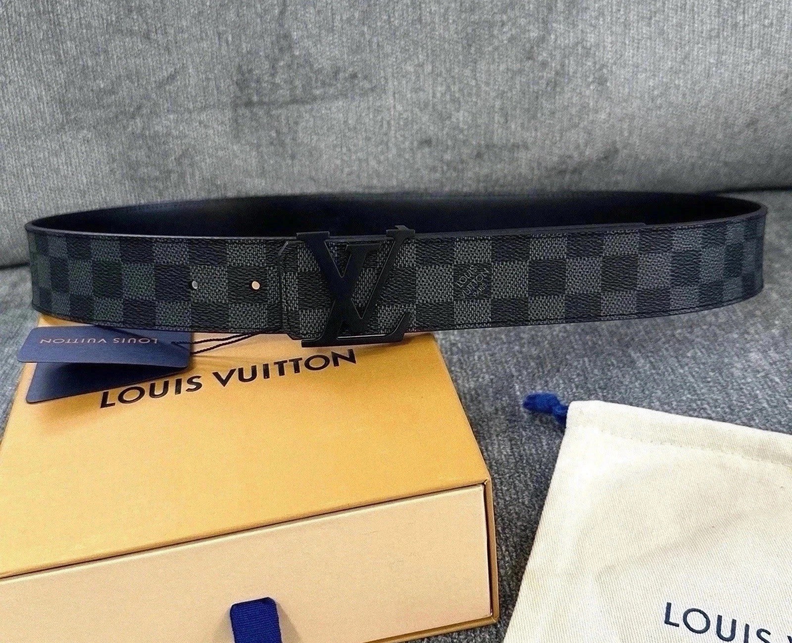 Authentic Louis Vuitton Graphite Checkered Belt, Men’s Size 36-38 (105cm)