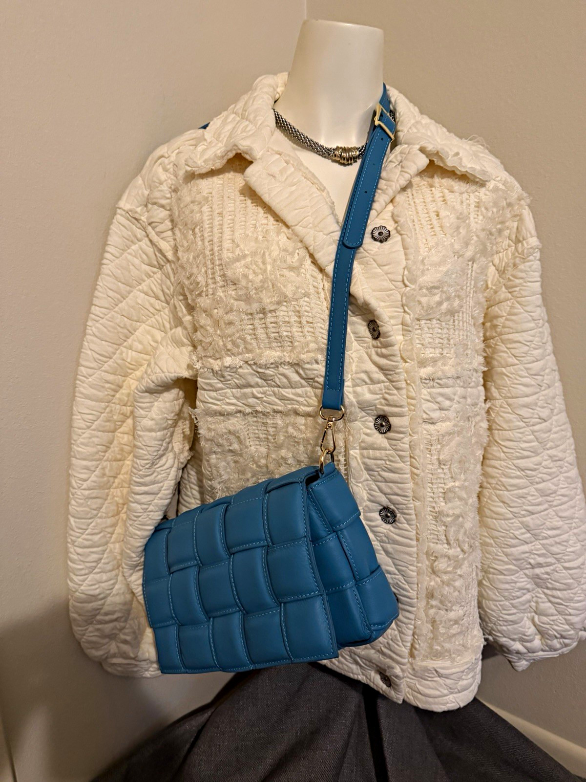 UNICA Firenze Italian Leather Woven Convertible Shoulder Bag Clutch Blue NWT