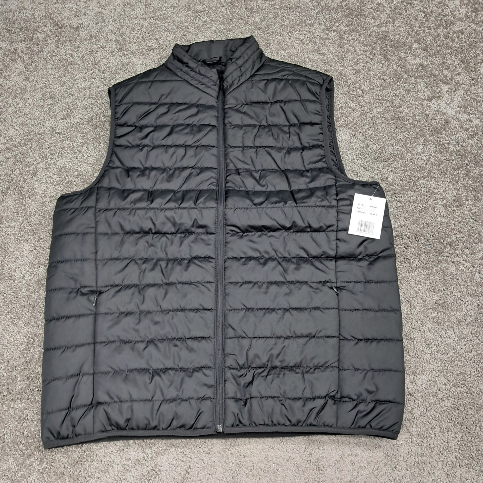 New Mens XL Black Quilted Puffer Vest Full Zip Lightweight Mock Neck Sleeveless
